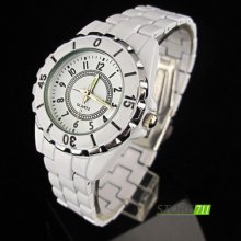 Fashion Analog White Enamel Metal Women Lady Girls Quartz Wrist Watch