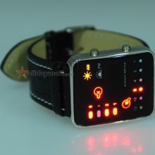 Fashion Digital Reading LED Leather Band Unisex Wrist Watch