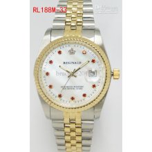 Fashion Men Watch Quartz Two Tone Red Diamond White Dial Reginald St