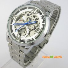 Fashion See Through Skeleton S/steel Automatic Mechanical Wrist Watch Mens