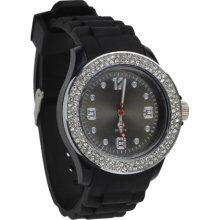 Fashion Sports Rhinestone Wrist Watch Rubber Digital Watch - Black