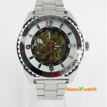 Fashion White Face Automatic Winding Mechanical S/steel Mens Watch Hot Gift