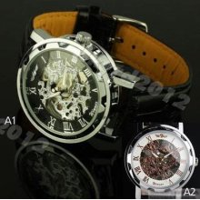 Fashionable Automatic Mechanical Leather Round Hollow Wrist Hyd Watch