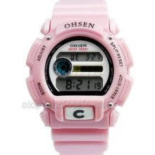 Fishon Gift Chronograph Alarm 7 Color Light Function Sport Wrist Watch Pink