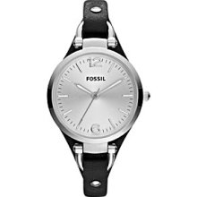 Fossil Black and Silver Georgia Leather Watch - Black Women's