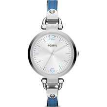 FOSSIL FOSSIL Georgia Three Hand Stainless Steel and Leather Watch - Blue