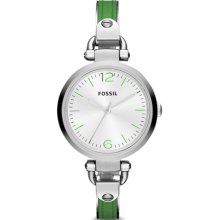 Fossil Georgia Three Hand Stainless Steel and Leather Watch - Green - ES3256