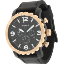 Fossil Jr1369 Black Leather Strap Chronograph Date Display Men`s Watch