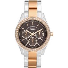 Fossil Ladies Es2806 Stella Clear Plastic & Rose Watch