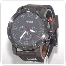 Fossil Mens Chronograph Nate Grey Leather Watch Jr1419