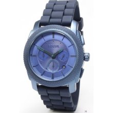 Fossil Mens Chronograph Watch W/ Blue Stap And Dial