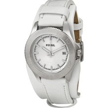 Fossil Retro Traveler White Dial White Leather Unisex Watch Am4458