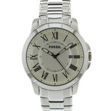 Fossil Watches Men's Grant White Dial Stainless Steel Stainless Steel/