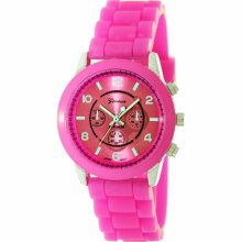 Geneva Platinum Women's 2643.Silver.NeonPink Pink Silicone Quartz Watch with Pink Dial