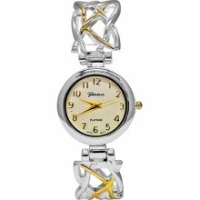 Geneva Platinum Women's 8589.TwoTone Silver Stainless-Steel Quartz Watch with Gold Dial