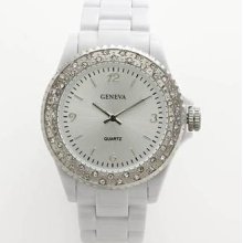 Geneva Silver Tone Simulated Crystal Watch