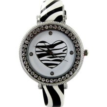 Geneva Women's Heart Rhinestone Zebra Print Watch