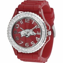 Geneva Women's Platinum Rhinestone-accented Arkansas Razorbacks Watch