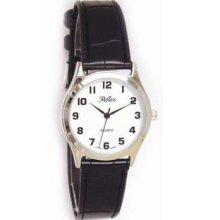 Gents Basic White Dial & Black Croc Effect Strap Watch