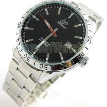 Gents Men High End Black Mechanical Wind Up Stainless Steel Wrist Watch