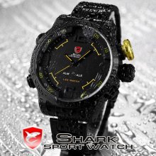 Genuine Shark Big Case Army Date Led 3d Design Mens Sport Quartz Watch Usts