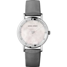 Georg Jensen Lady Watch 424 With Diamonds And White Mother Of Pearl Dial