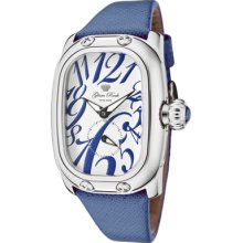 Glam Rock Watches Women's Monogram White Dial Blue Genuine Saffiano Le