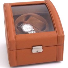 Glass Top Tan Leather Dual Watch Winder