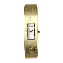 Gold Tone Aluminum Logo Bangle Watch