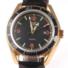 Golden Ak-homme Mens Stainless Steel Elegant Quartz Calendar Wrist Watch