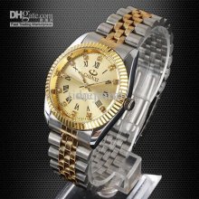 Golden Dial Golden Rim Crystal 2-tone Band Quartz Stainless Steel Wa