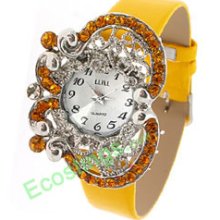 Good Art Jewelry Quartz Wrist Watches -Yellow With Man-made Crystal