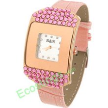 Good Jewelry Elegant Man-made Crystal Pink Golden Quartz Watch Wrist Watch