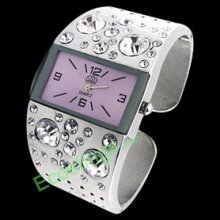 Good Jewelry Sparkling Crystal Bangle Ladies Quartz Wrist Watch Purple Dial