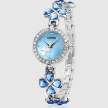 Gorgeous Ladies Austrian Crystal Love Clover Stainless Steel Wrist Watch Blue