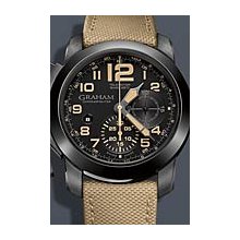 Graham Chronofighter Oversize PVD Sahara 47 mm Watch - Black/Beige Dial, Beige Techno-Fabric Strap 2CCAU.B02A Chronograph Sale Authentic Ceramic