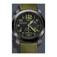 Graham Chronofighter Oversize PVD Amazonia 47 mm Watch - Black/Green Dial, Green Techno-Fabric Strap 2CCAU.G01A Chronograph Sale Authentic Ceramic