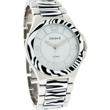 Gruen II Ladies 39mm Zebra Print Fashion SilverTone Bracelet Quartz Watch GRT918