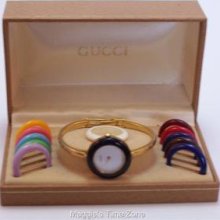 Gucci 18 Ygp Ladies Bangle Bezel Watch Lovely