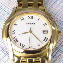 Gucci 5400m Men's Watchl,18kt Gold Plated, White Dial, Exceptional Condition