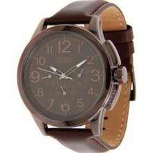 Guess U0067g4 Brown Leather Strap Multifunction Men's Watch