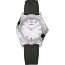 Guess White Dial Black Rubber Crystal Bezel Women Watch