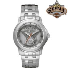 Harley-Davidson Men's Bulova Quartz Silver-tone Stainless Steel Watch