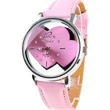 Hearts Two Sweet Fashion Girl Women Wrist Watch Pink Watchband Pink Dial 9729