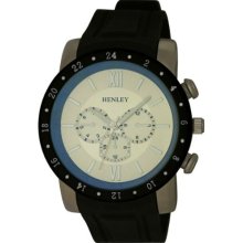 Henley Men's Quartz Watch With Silver Dial Analogue Display And Black Lazer Crystal Silicone Strap H02041.2