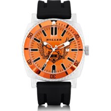 Holler Men's Quartz Watch With Orange Dial Analogue Display And Black Plastic Or Pu Strap Hlw2196-2