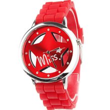 Hollow Out Star Pattern Unisex Design Quartz Wrist Watch with Crystal Decoration - Red