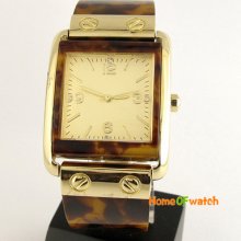 Hot Fashion Women's Square Golden Dial Bracelet Cuff Wrist Quartz Watch