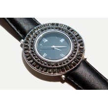 HOT PRICE Thai Handmade Silver Vintage Marcasite Watch Bracelet Wristwatches Leather(Black)