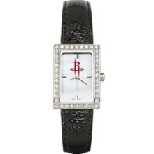 HOUSTON ROCKETS LADIES ALLURE WATCH BLACK LEATHER STRAP